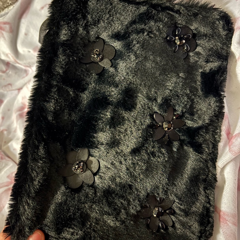 Elegant Black fuzzy Kate spade pouch